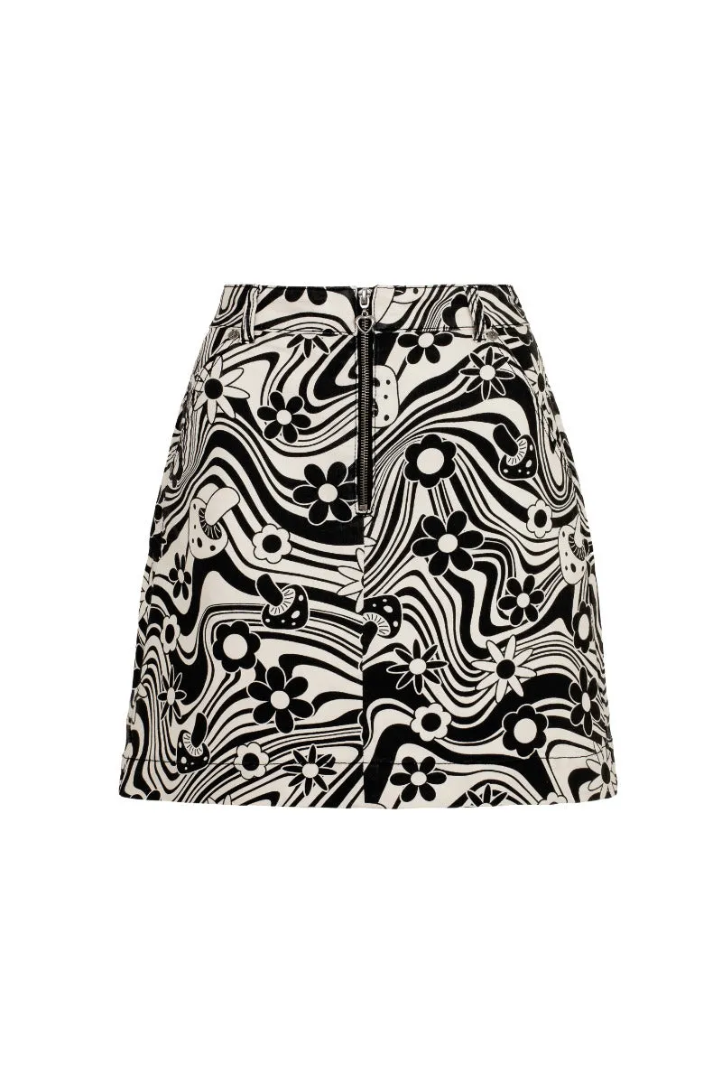 70's Mushrooms and Flowers Penny Mini Skirt by Hell Bunny