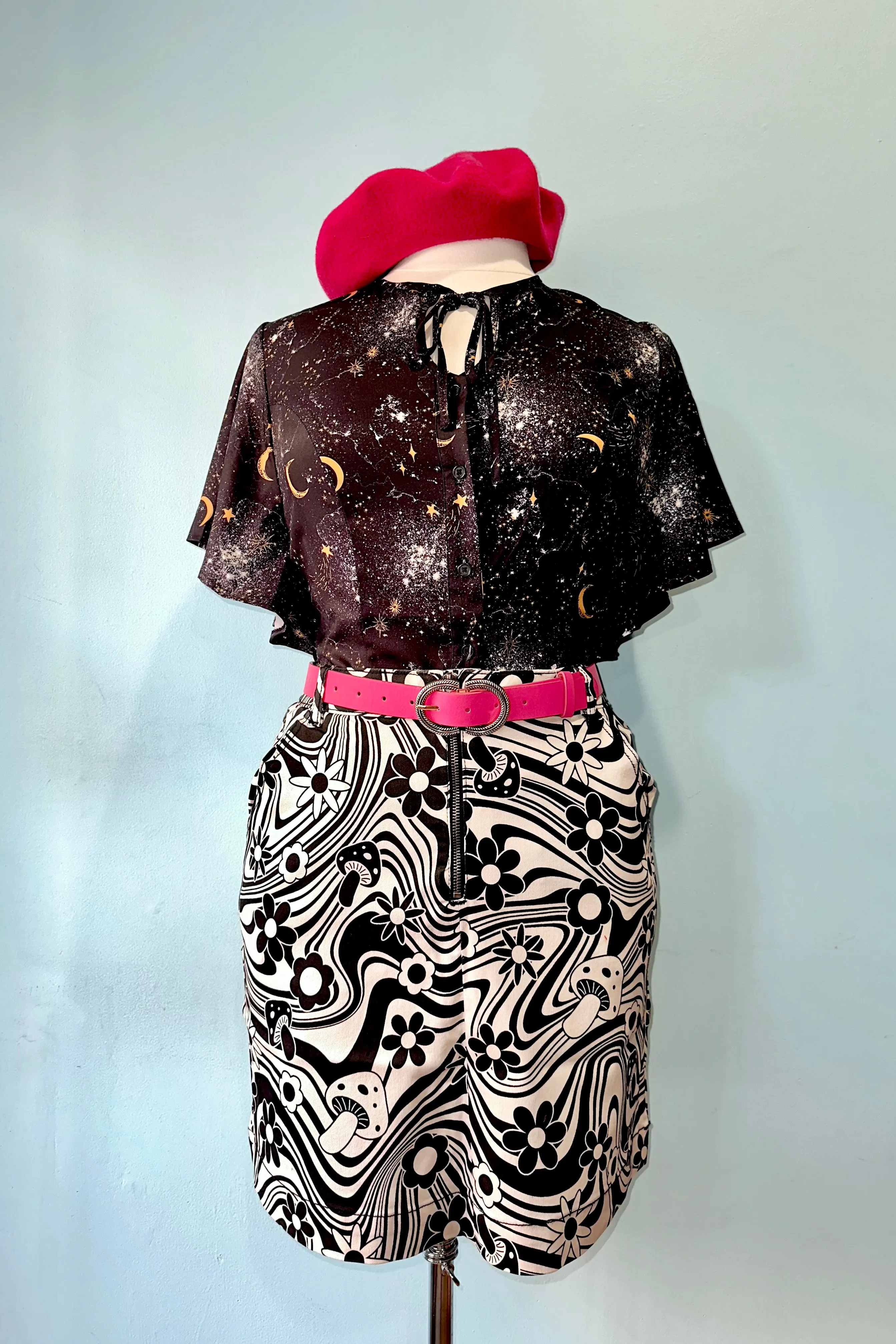 70's Mushrooms and Flowers Penny Mini Skirt by Hell Bunny