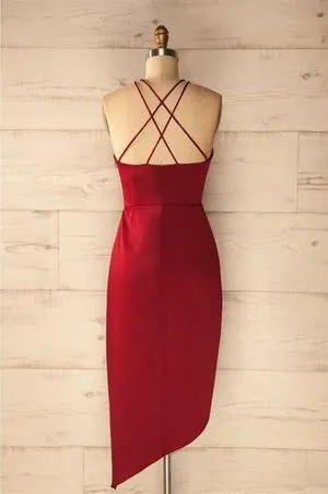 A Line Spaghetti Straps V Neck Simple Cheap Red Short Homecoming Dresses WK18