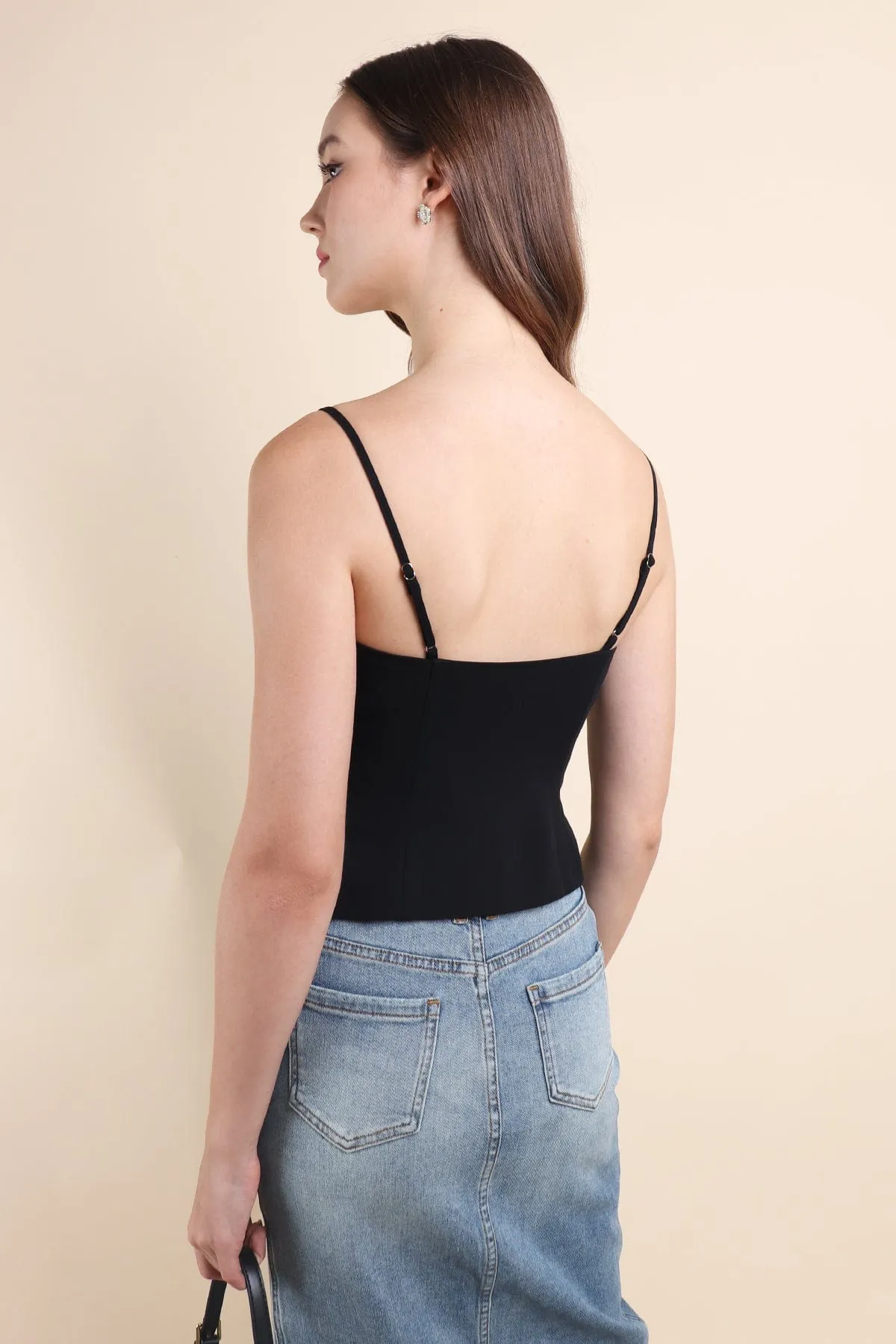 ADORA VEST SPAG TOP IN BLACK