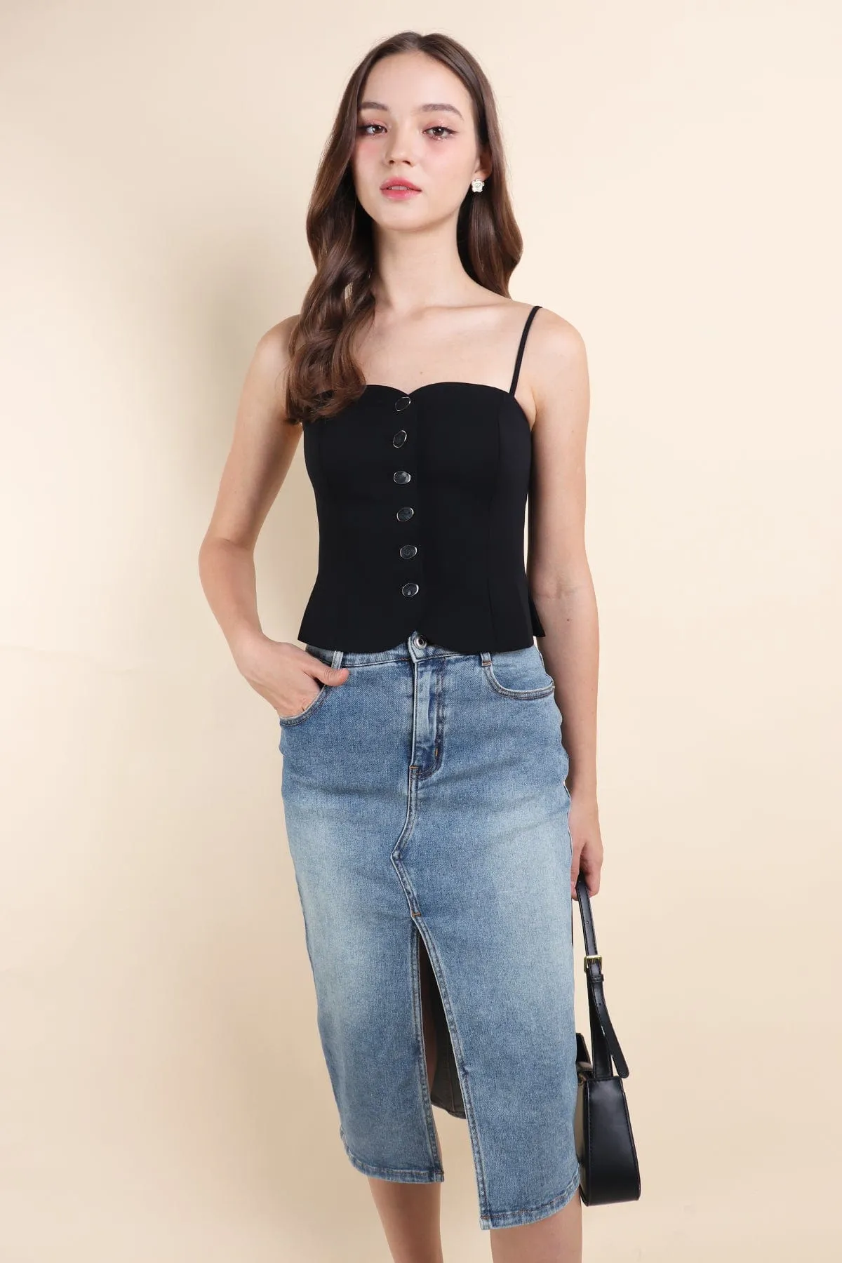 ADORA VEST SPAG TOP IN BLACK