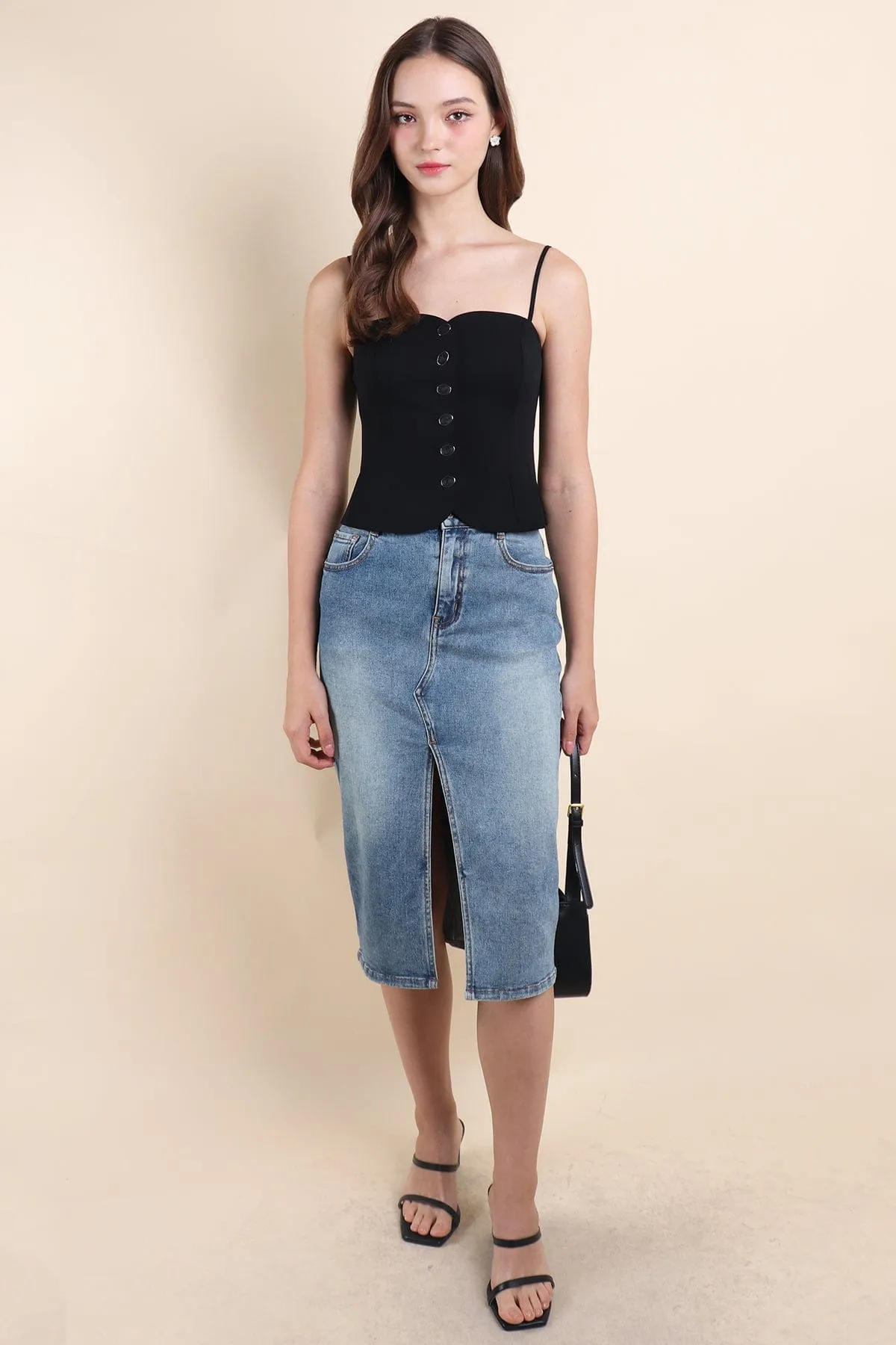 ADORA VEST SPAG TOP IN BLACK