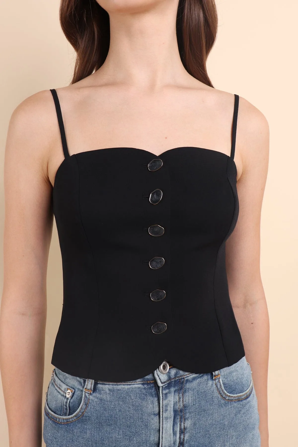 ADORA VEST SPAG TOP IN BLACK