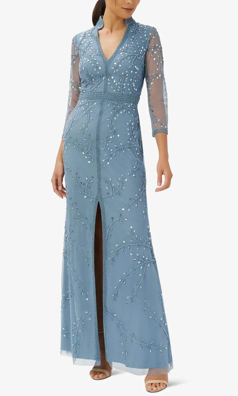 Adrianna Papell AP1E209946 P - Beaded Quarter Sleeve Evening Gown