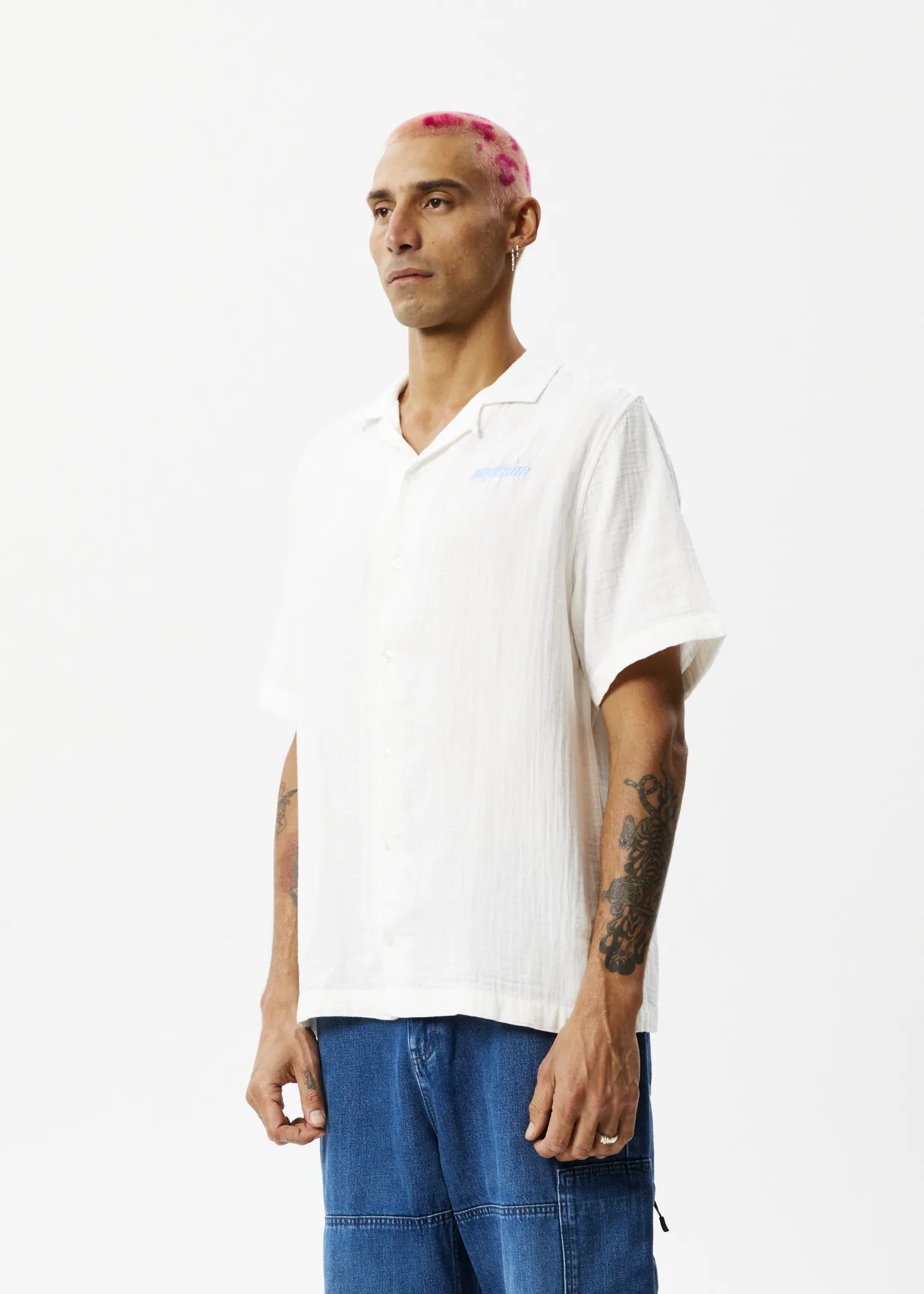 AFENDS Mens Stratosphere - Cuban Short Sleeve Shirt - Off White
