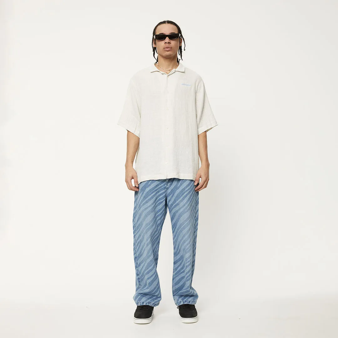 AFENDS Mens Stratosphere - Cuban Short Sleeve Shirt - Off White
