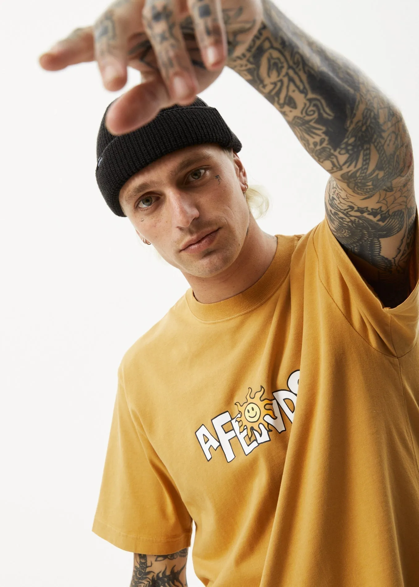 AFENDS Mens Sunshine - Retro Graphic T-Shirt - Mustard