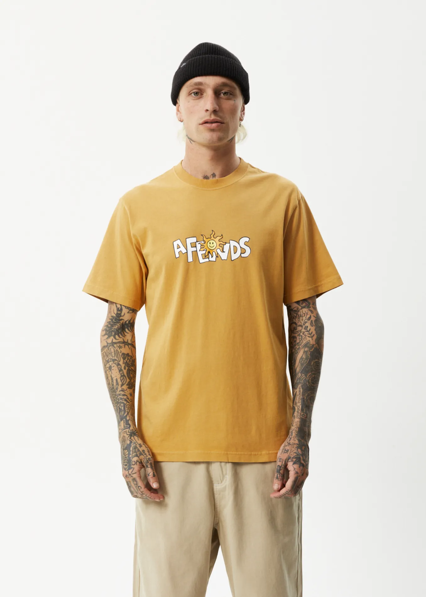 AFENDS Mens Sunshine - Retro Graphic T-Shirt - Mustard
