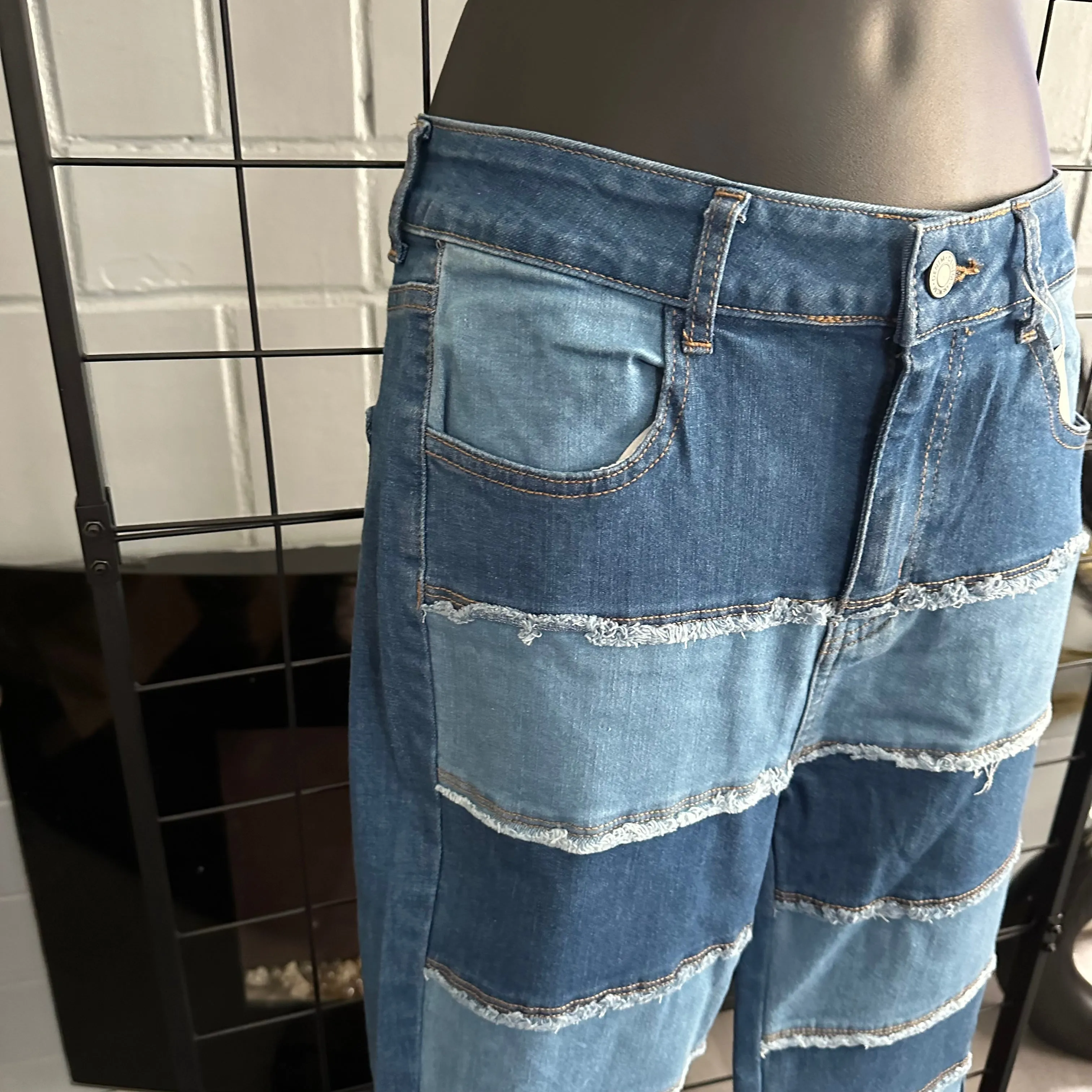 All Patched Up Color Block Light Wash & Medium Wash Skinny Tapered Denim Jeans