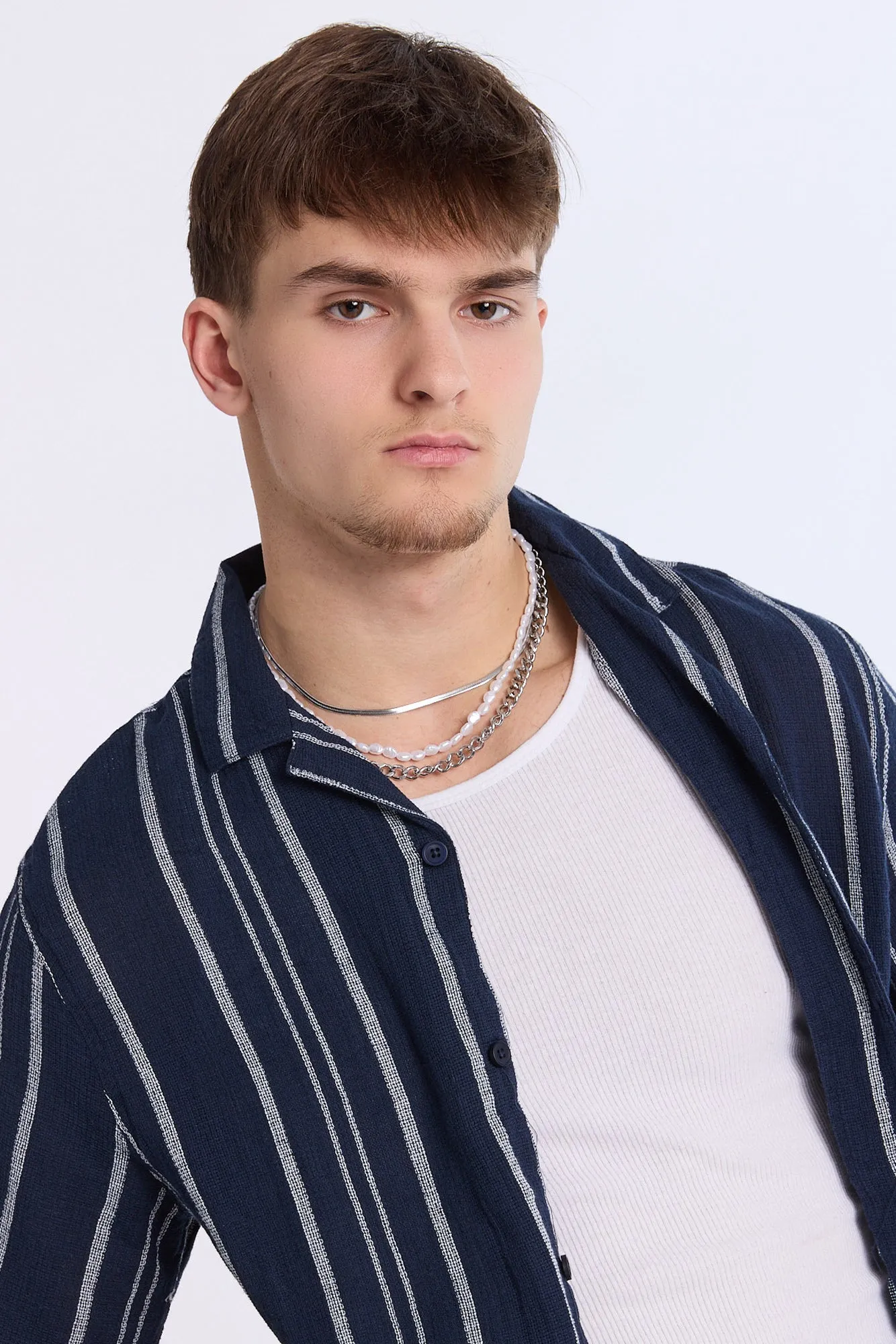 Arsenic Mens Multi Stripe Gauze Button-Up