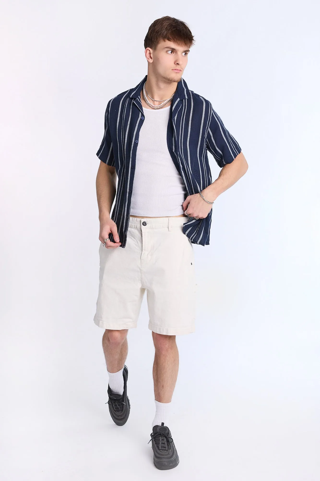 Arsenic Mens Multi Stripe Gauze Button-Up