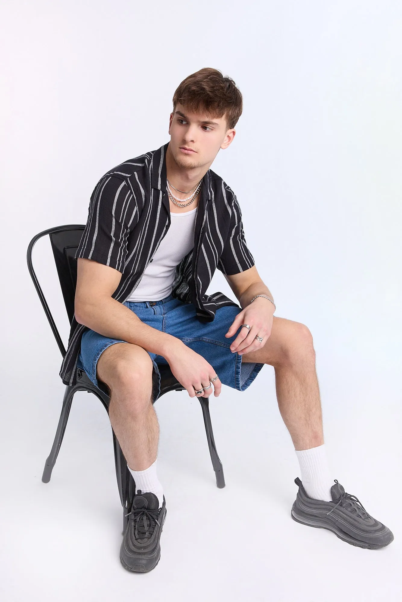 Arsenic Mens Multi Stripe Gauze Button-Up
