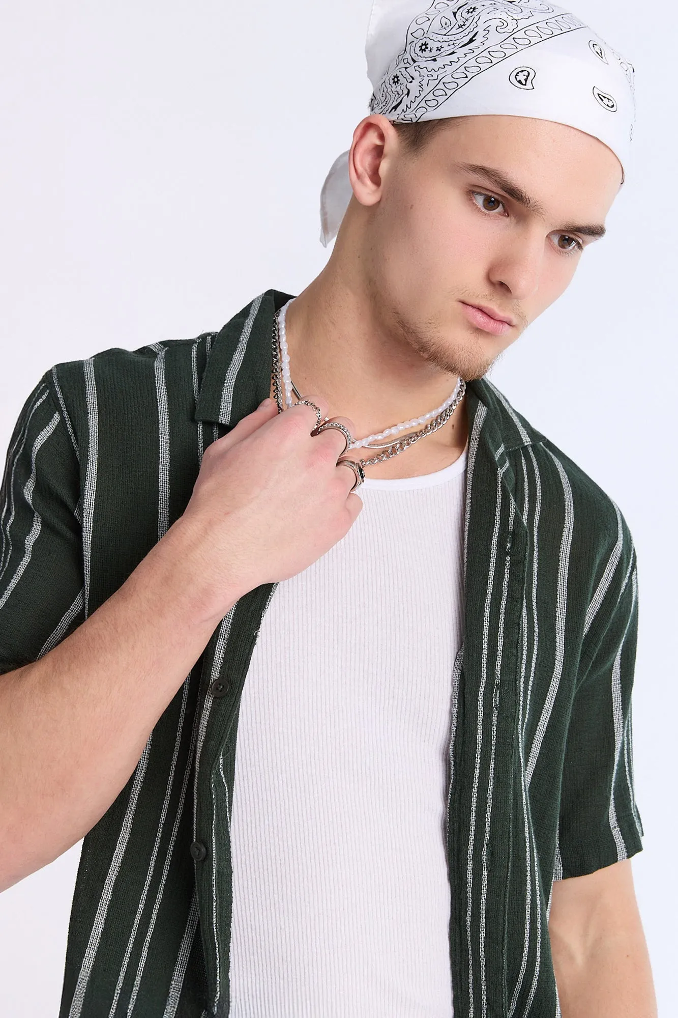 Arsenic Mens Multi Stripe Gauze Button-Up