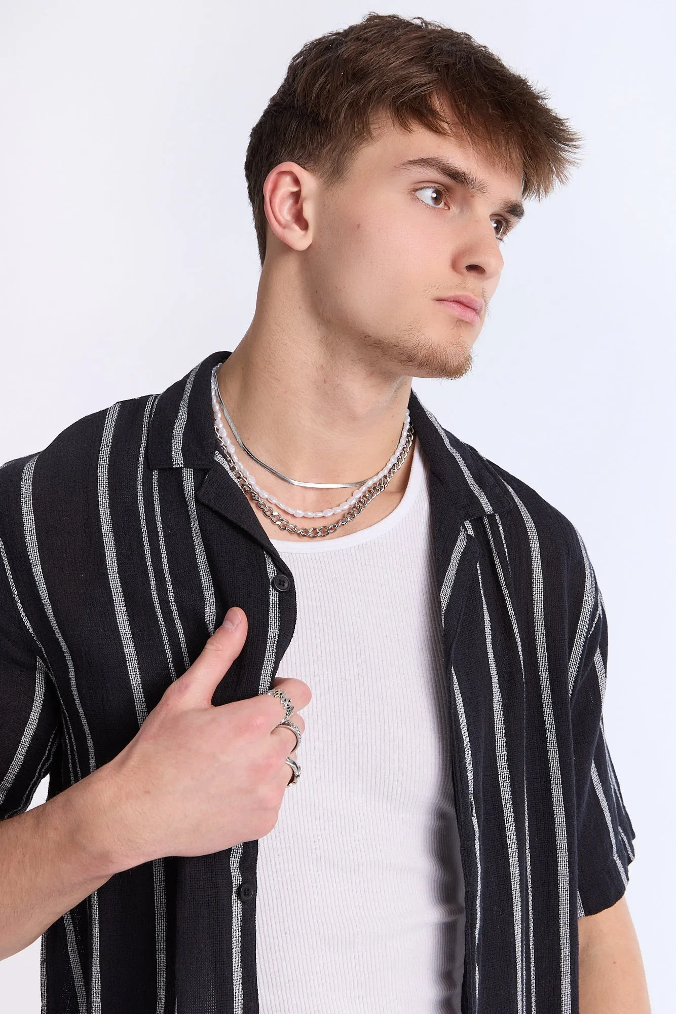 Arsenic Mens Multi Stripe Gauze Button-Up