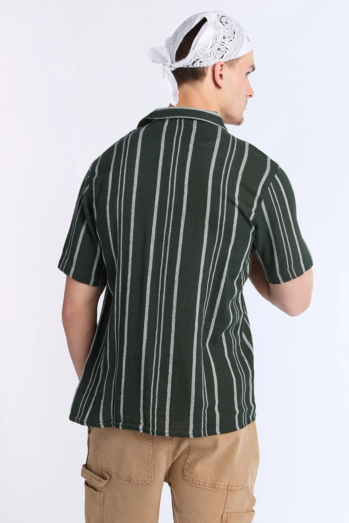 Arsenic Mens Multi Stripe Gauze Button-Up