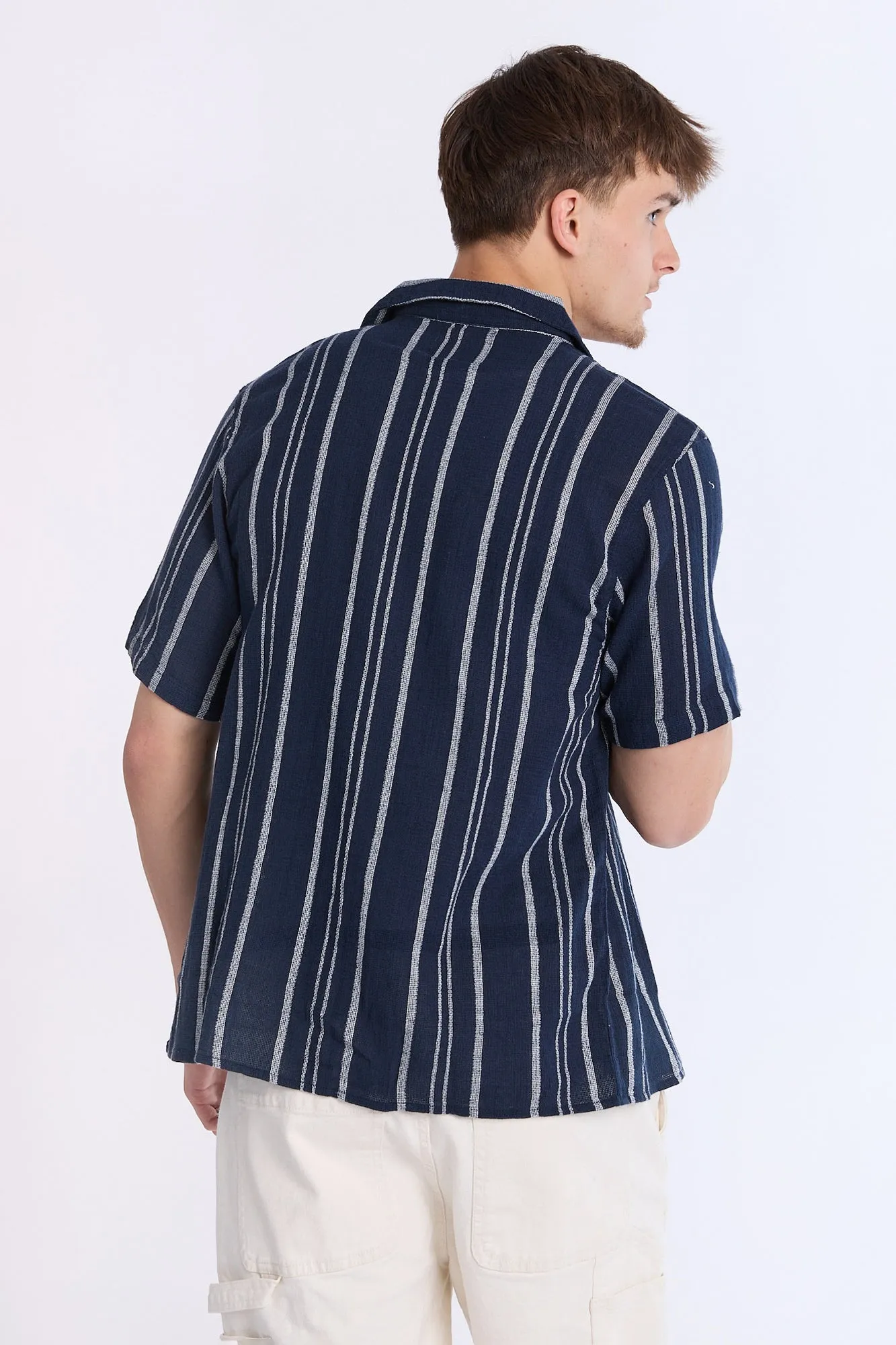 Arsenic Mens Multi Stripe Gauze Button-Up