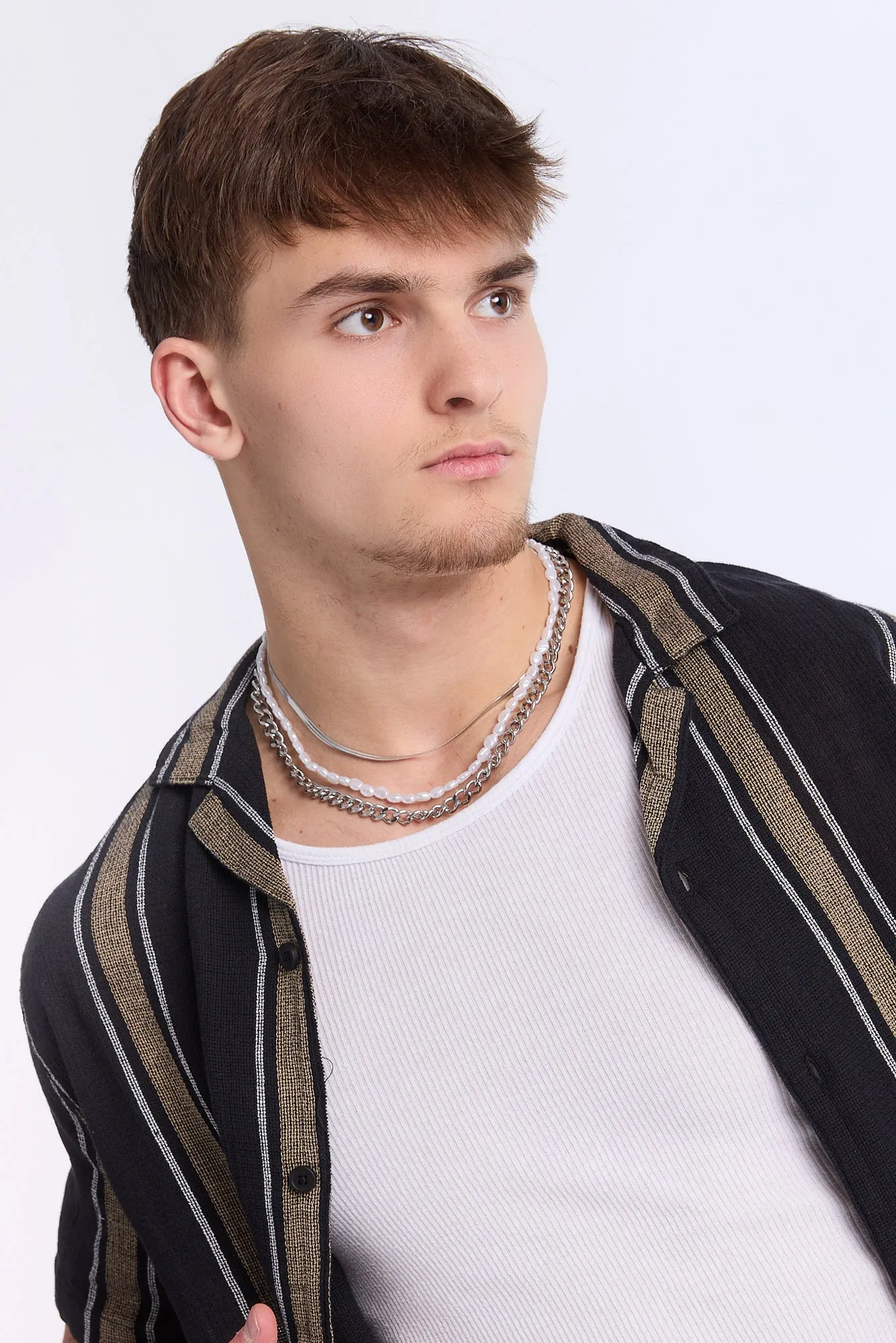 Arsenic Mens Vertical Stripe Gauze Button-Up