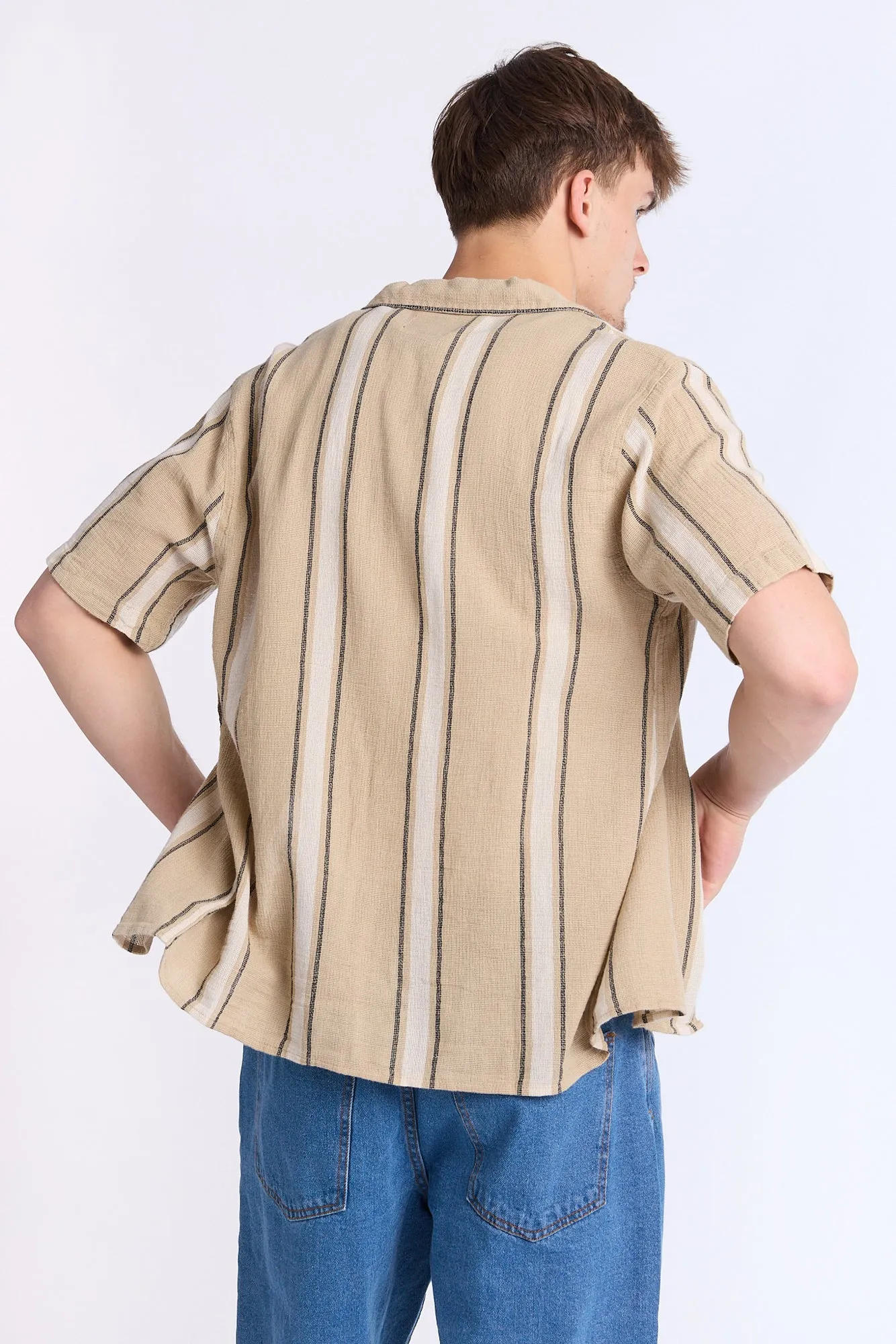 Arsenic Mens Vertical Stripe Gauze Button-Up