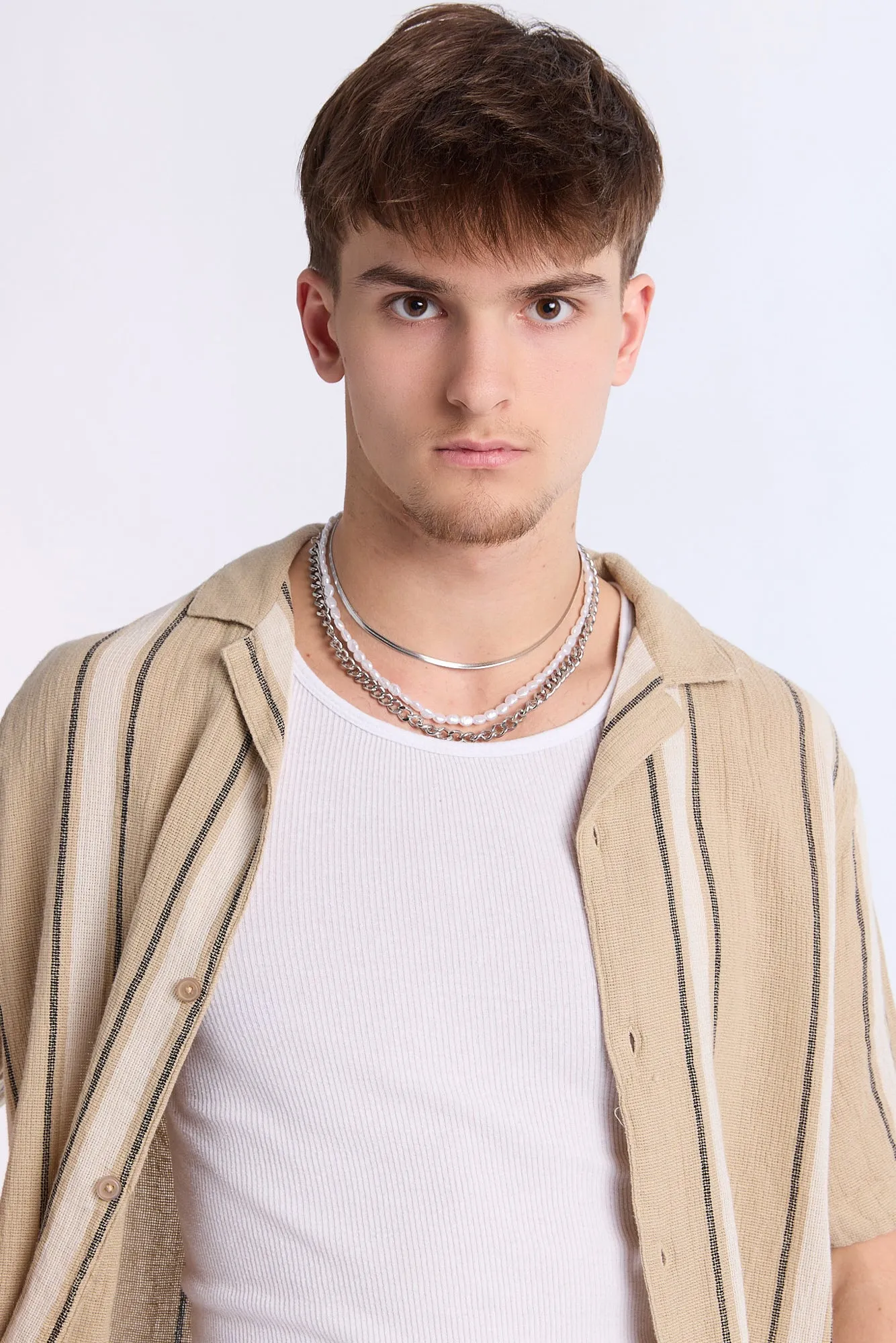Arsenic Mens Vertical Stripe Gauze Button-Up