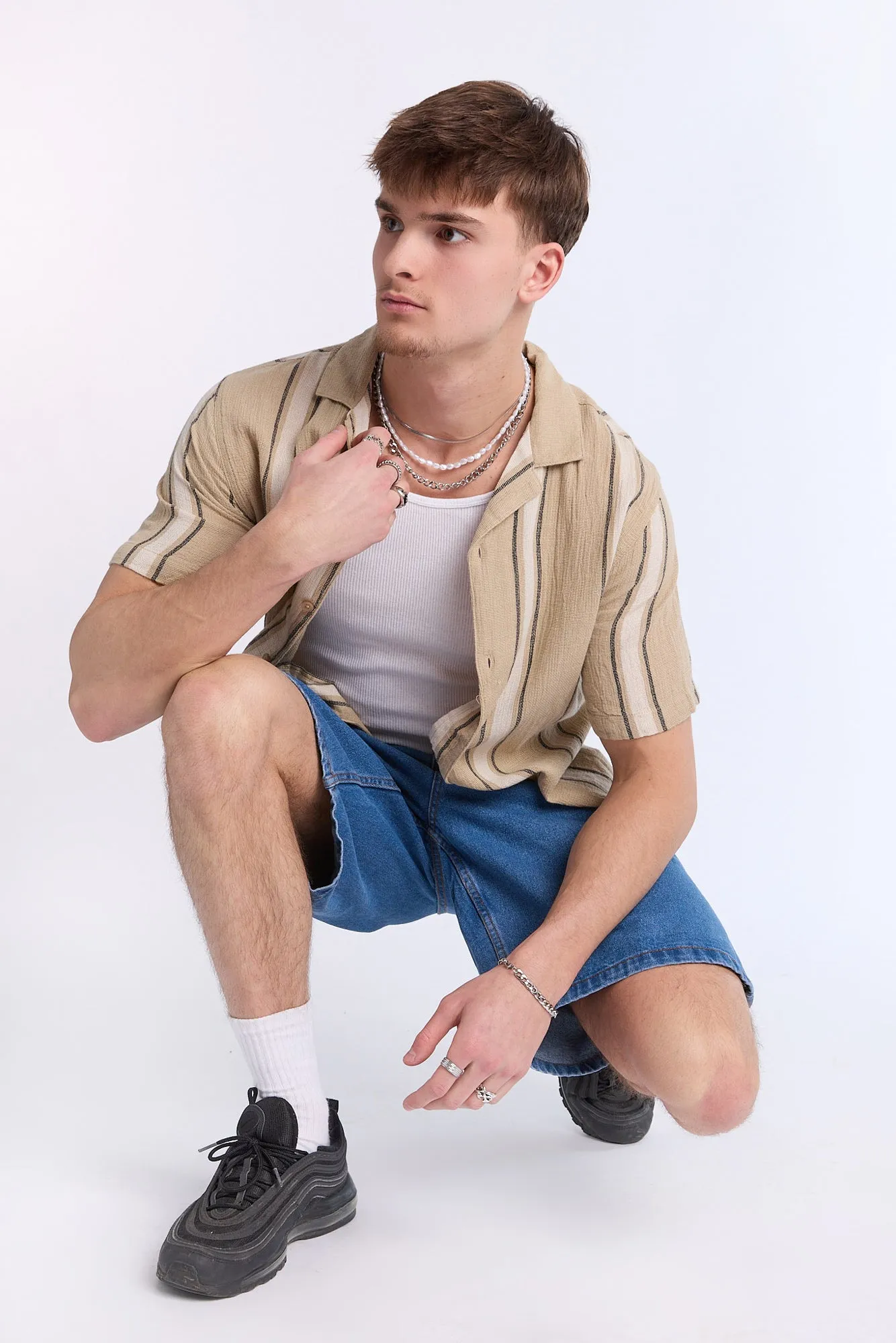 Arsenic Mens Vertical Stripe Gauze Button-Up