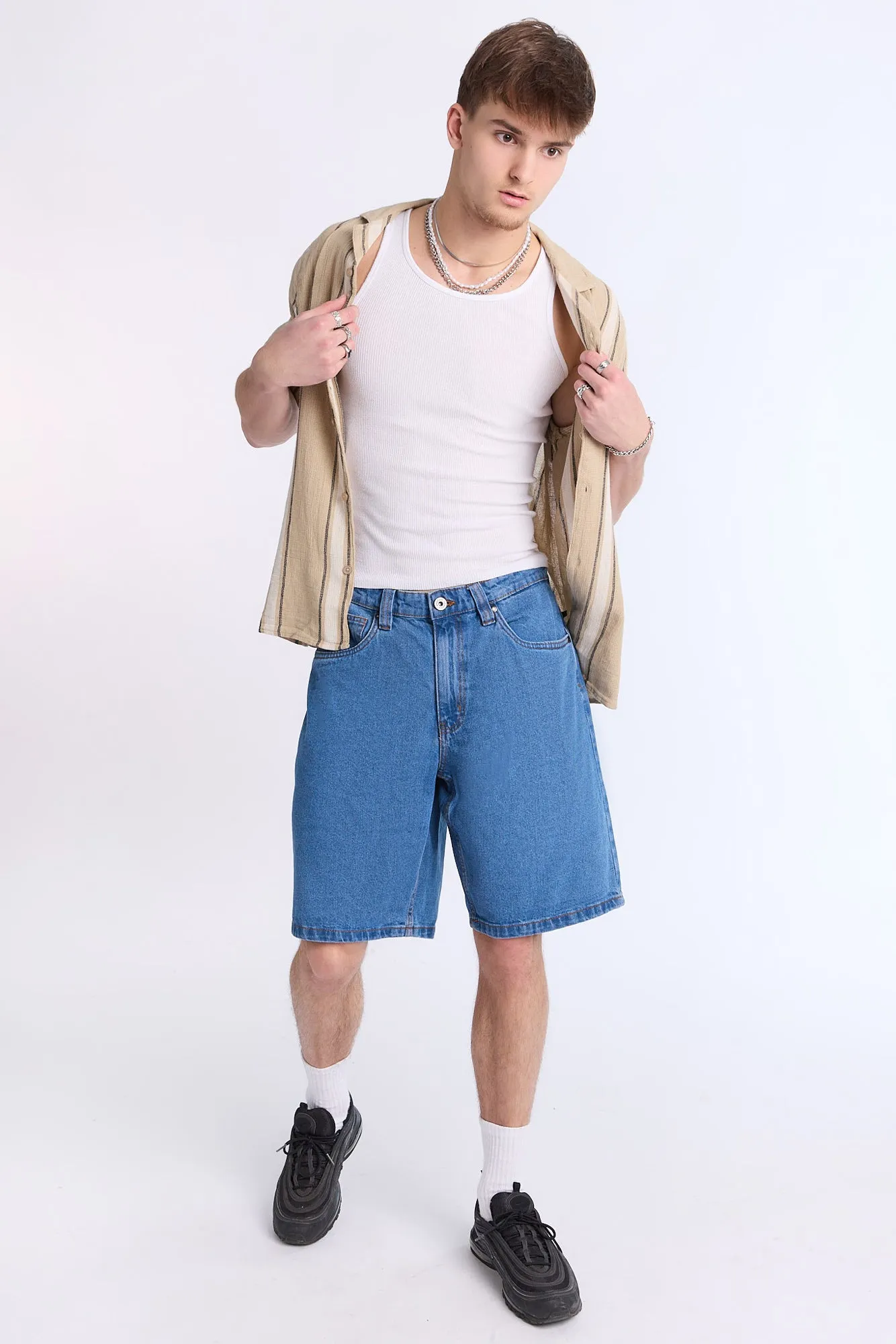 Arsenic Mens Vertical Stripe Gauze Button-Up