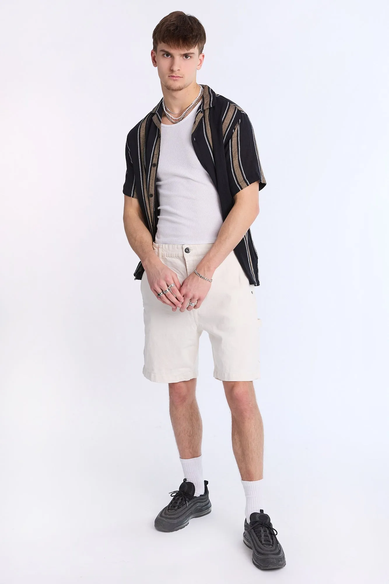 Arsenic Mens Vertical Stripe Gauze Button-Up