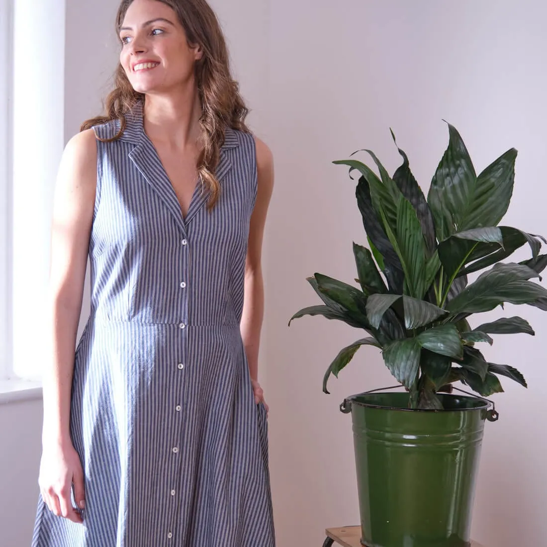 Aubrey Cotton & Linen Vintage Shirt Dress | Blue Stripe