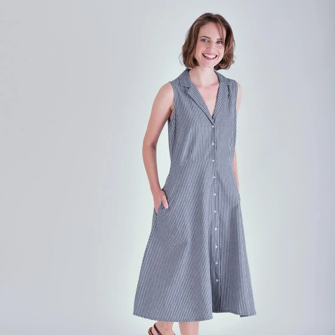 Aubrey Cotton & Linen Vintage Shirt Dress | Blue Stripe