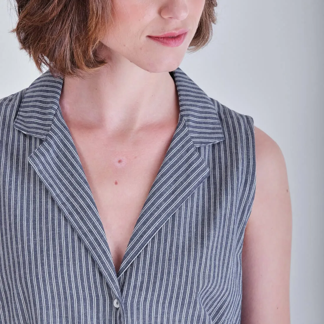 Aubrey Cotton & Linen Vintage Shirt Dress | Blue Stripe