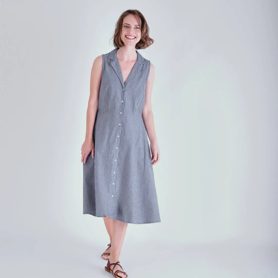 Aubrey Cotton & Linen Vintage Shirt Dress | Blue Stripe