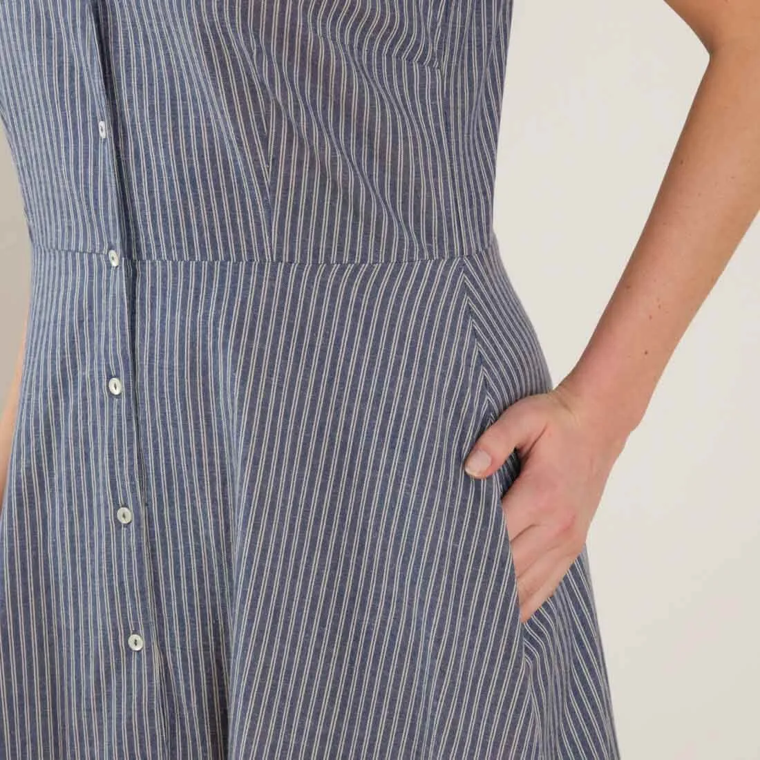 Aubrey Cotton & Linen Vintage Shirt Dress | Blue Stripe