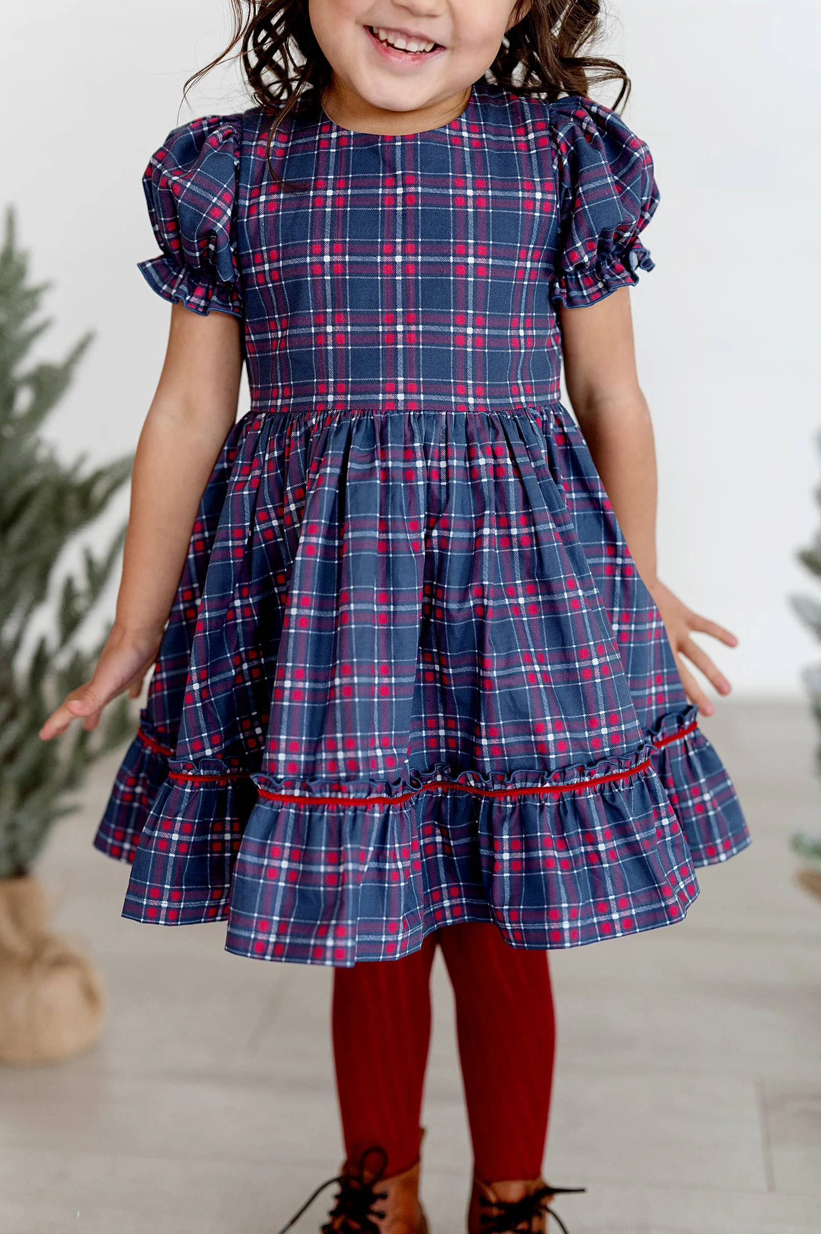 Aura Dress in Holiday Plaid | Poplin Cotton Dress