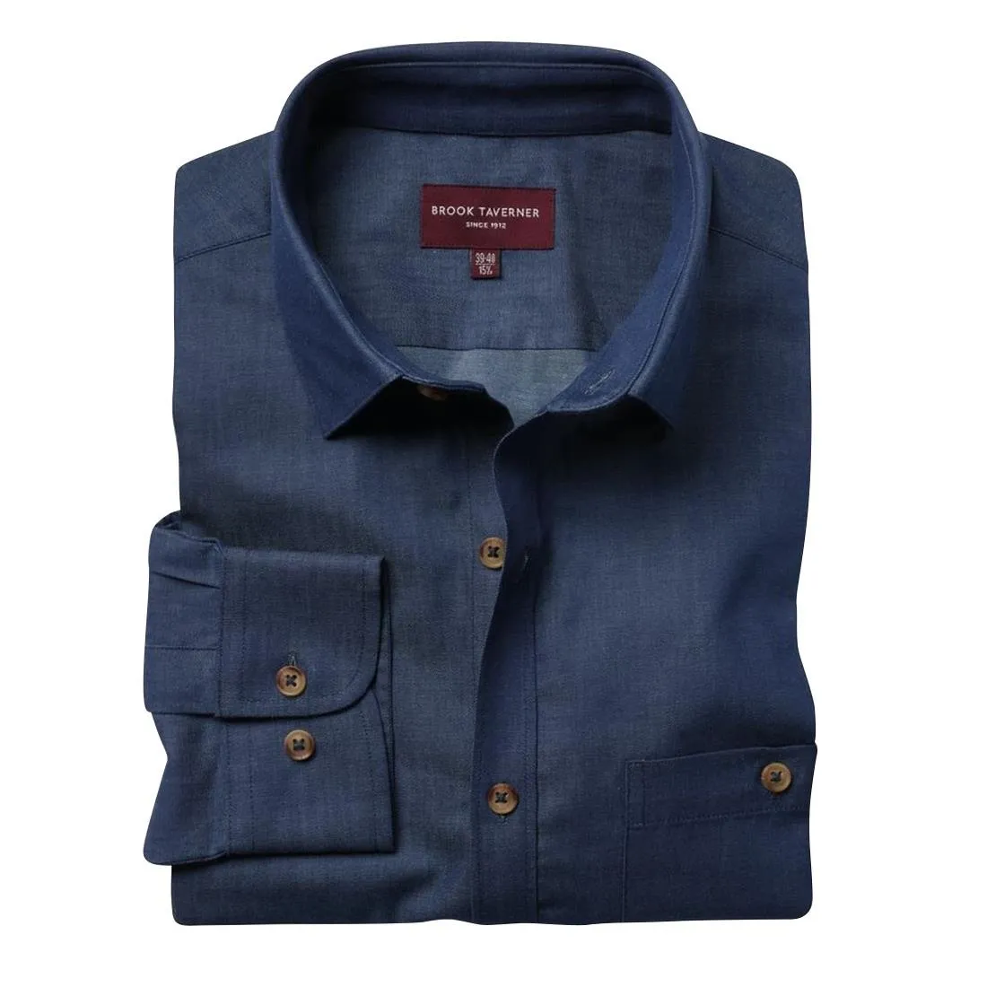 BA145-17 Brook Taverner Mens Jasper Long Sleeve Chambray Shirt Navy 17"