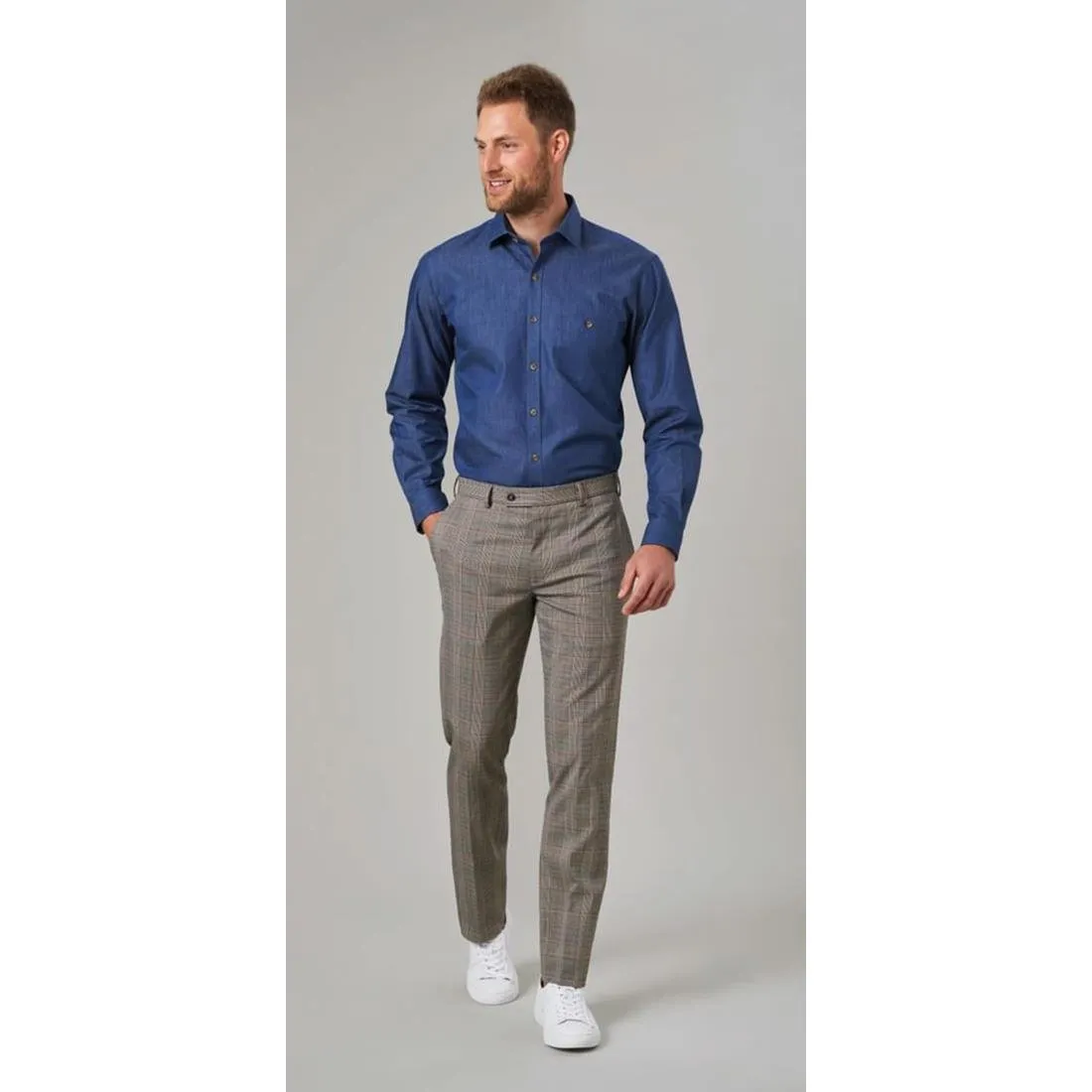 BA145-17 Brook Taverner Mens Jasper Long Sleeve Chambray Shirt Navy 17"