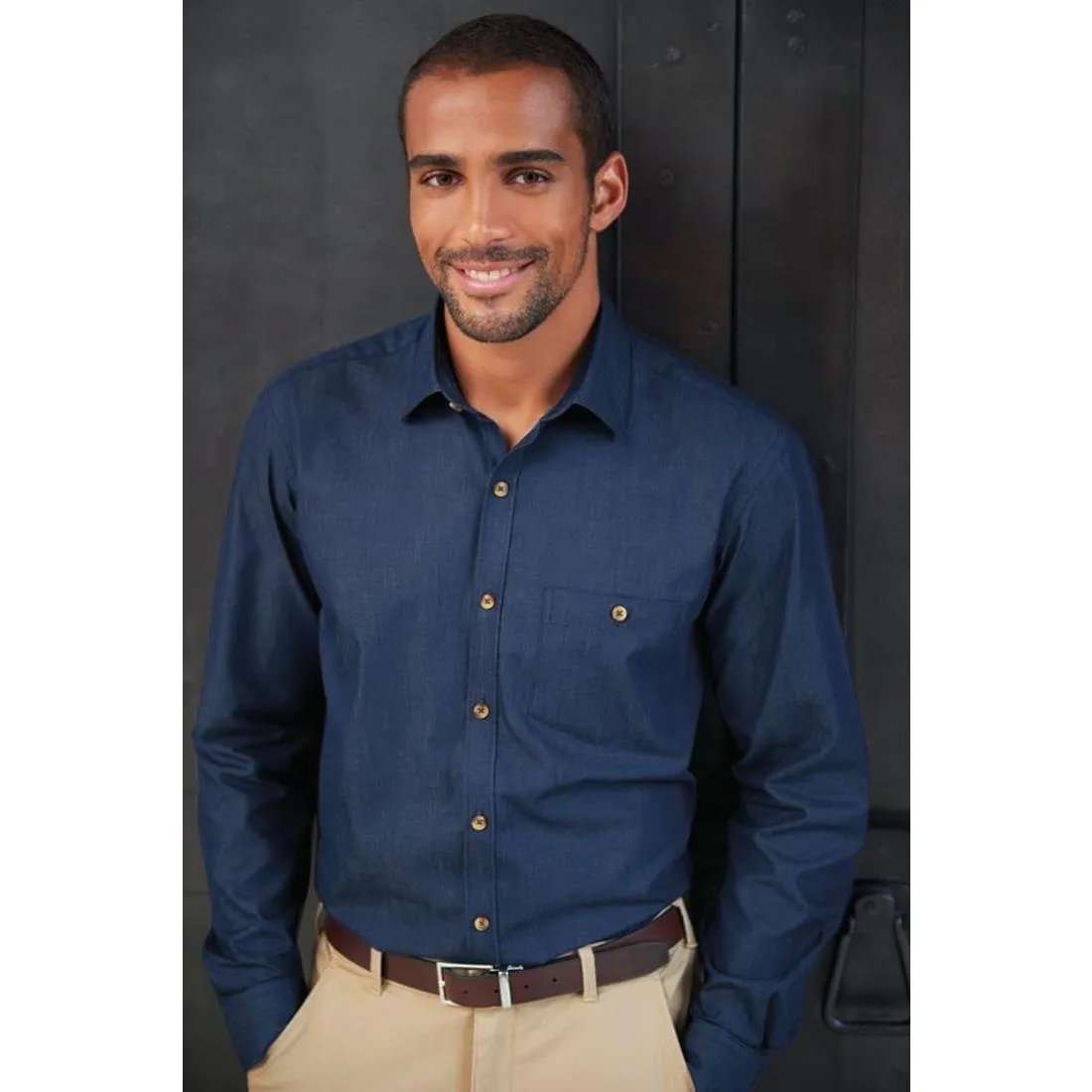 BA145-17 Brook Taverner Mens Jasper Long Sleeve Chambray Shirt Navy 17"
