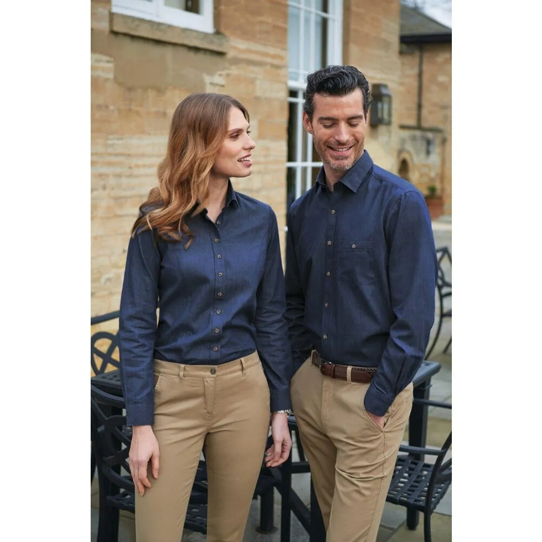 BA145-17 Brook Taverner Mens Jasper Long Sleeve Chambray Shirt Navy 17"