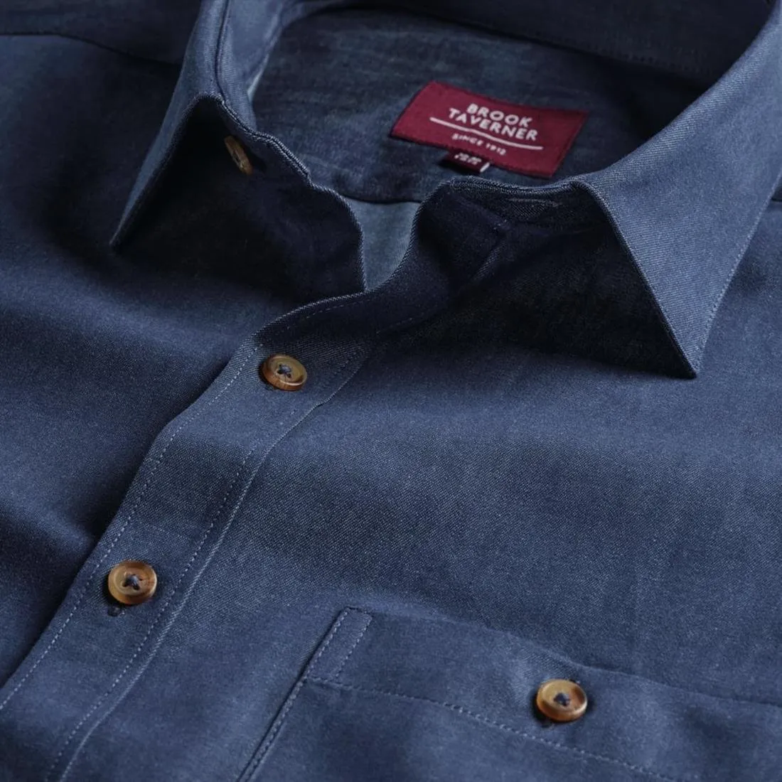 BA145-17 Brook Taverner Mens Jasper Long Sleeve Chambray Shirt Navy 17"