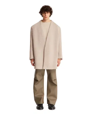 Beige V-Neck Wool Coat