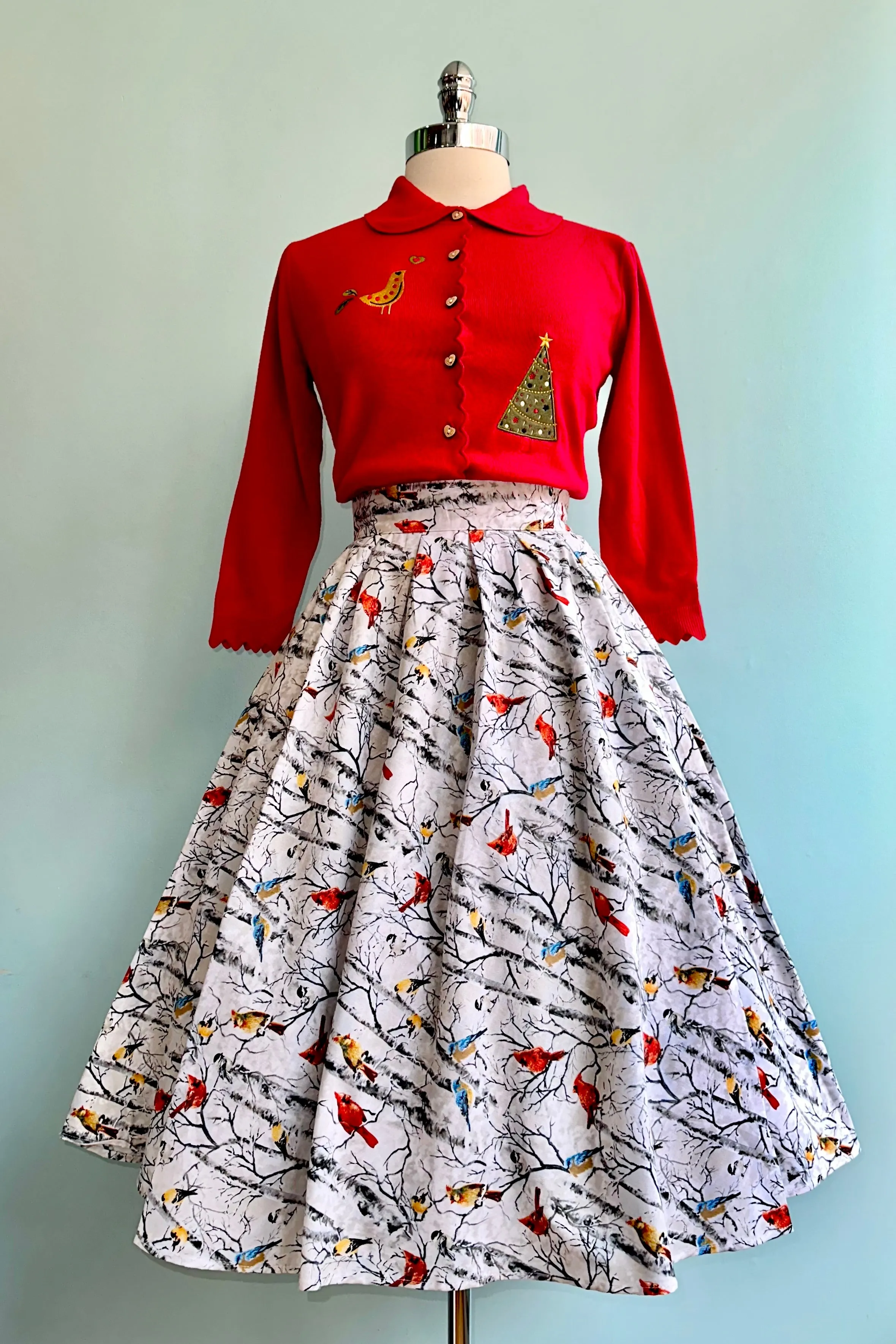 Birds on Birch Trees Doris Skirt by Retrolicious