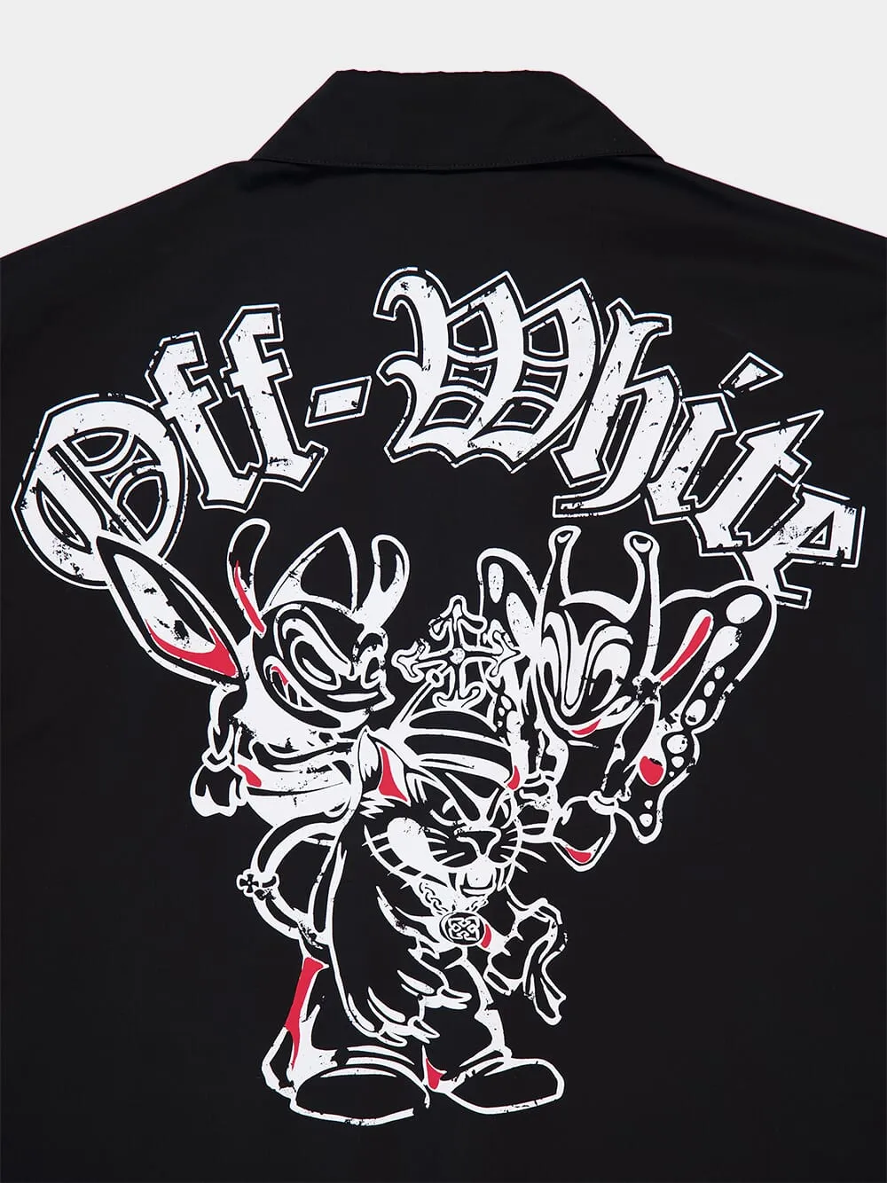 Black Cartoon Print Poplin Bowling Shirt