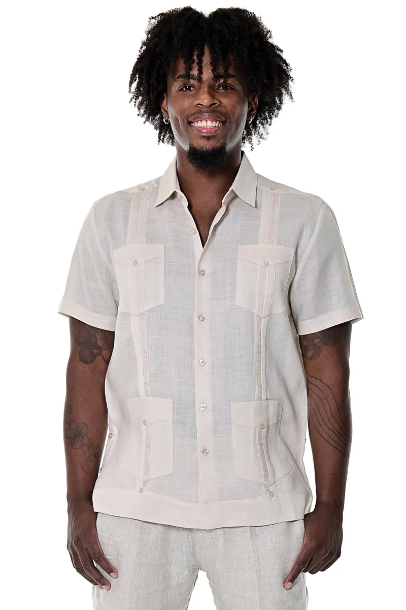 Bohio 100% Linen Traditional Guayabera Shirt for Men's 4 Pocket S/S in (8) Colors -LS499