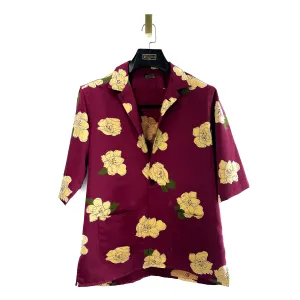 Burgundy Champagne Floral Silk Blazer Shirt