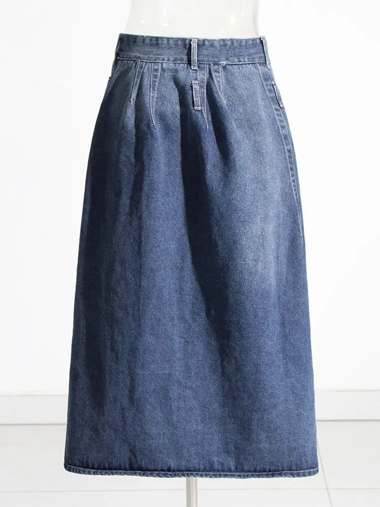 Chic Designer Denim Skirts For Women High Waist Patchwork Button Irregular Skirt Female Fashion Clothing