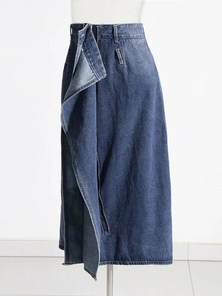 Chic Designer Denim Skirts For Women High Waist Patchwork Button Irregular Skirt Female Fashion Clothing