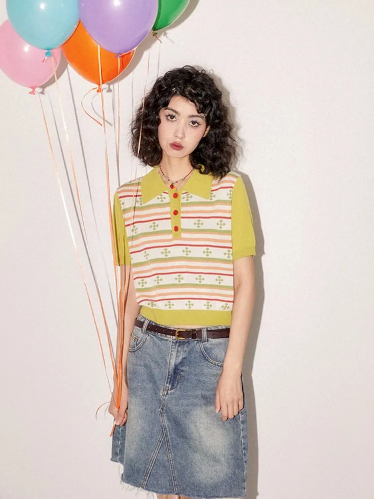 Classic Retro Polo Neck Short Sleeve T-Shirt【s0000008857】