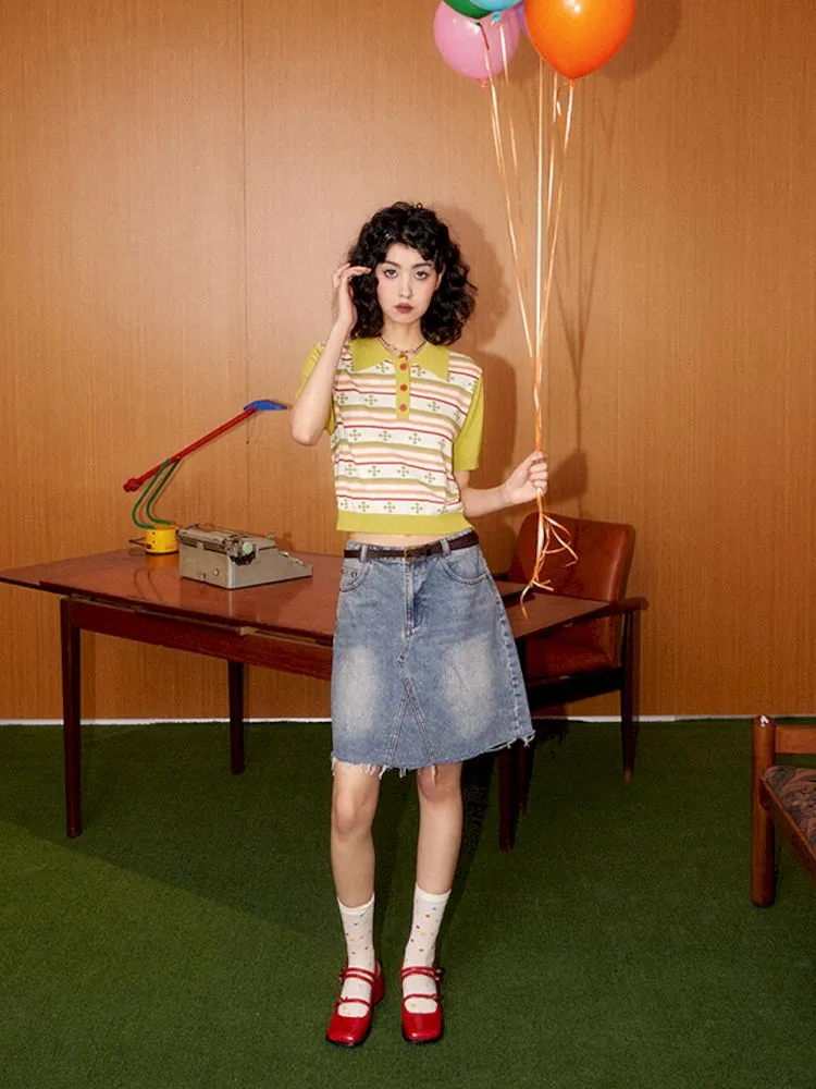 Classic Retro Polo Neck Short Sleeve T-Shirt【s0000008857】