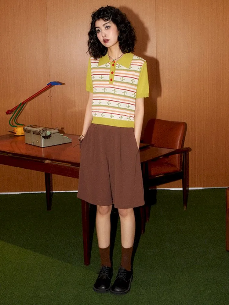 Classic Retro Polo Neck Short Sleeve T-Shirt【s0000008857】