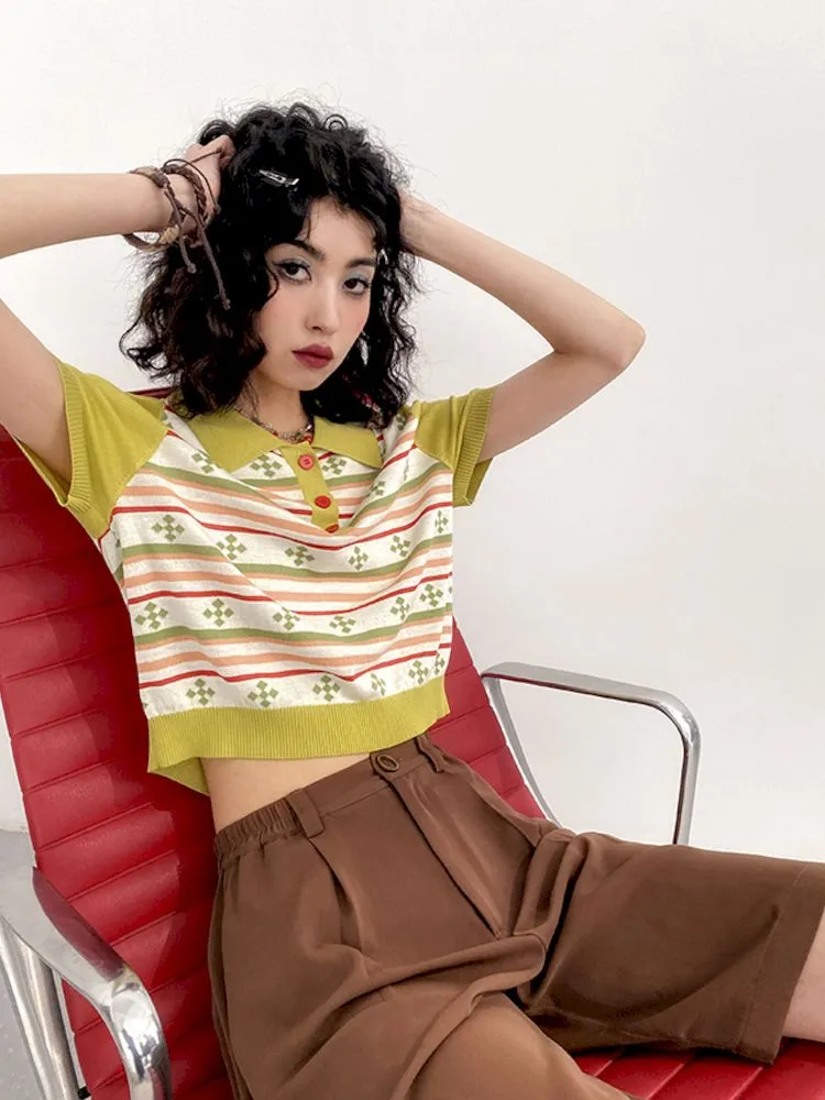 Classic Retro Polo Neck Short Sleeve T-Shirt【s0000008857】