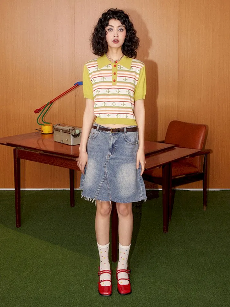 Classic Retro Polo Neck Short Sleeve T-Shirt【s0000008857】