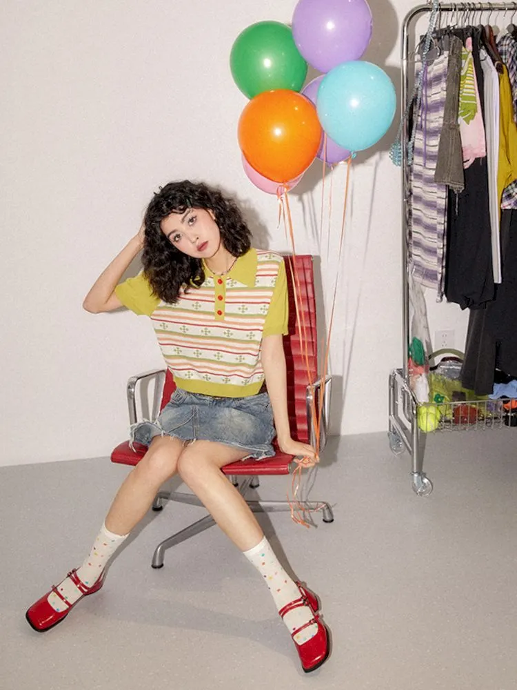 Classic Retro Polo Neck Short Sleeve T-Shirt【s0000008857】